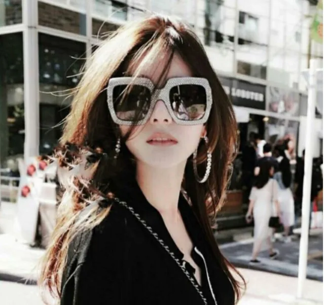 Модные квадратные дизайнерские женские солнцезащитные очки со стразами большие