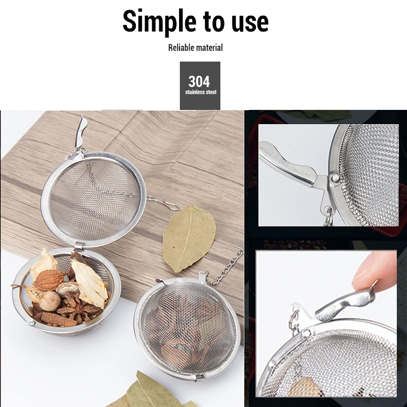 

2Pcs Stainless Steel Tea Infuser Strainer Mesh Ball Tea Strainer Filter with Chain Herbal Spice Mesh Ball Filter Kitchen Gadgets