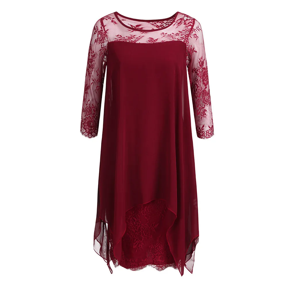 Women Chiffon Overlay Three Quarter Sleeve Lace Dress Oversize S-5XL Clothing Female Jupe Femme Womens Faldas Summer 2020 | Женская