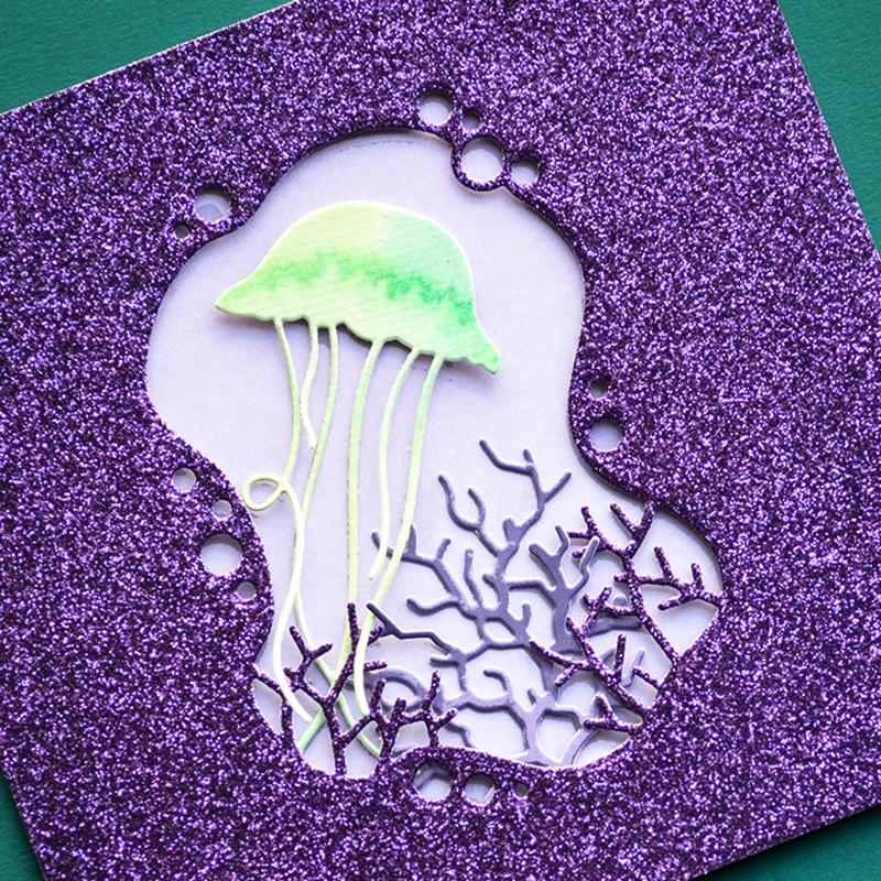 Океанские животные, декорация из желе с медузами 2021 года, карточка, резак из металла для самостоятельного изготовления фотоальбома и скрапбукинга без прозрачных печатей.
