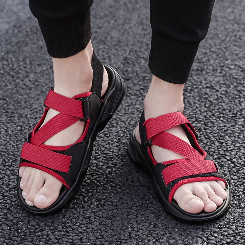 Мужские сандалии на толстой плоской подошве пляжные Нескользящие черные белые