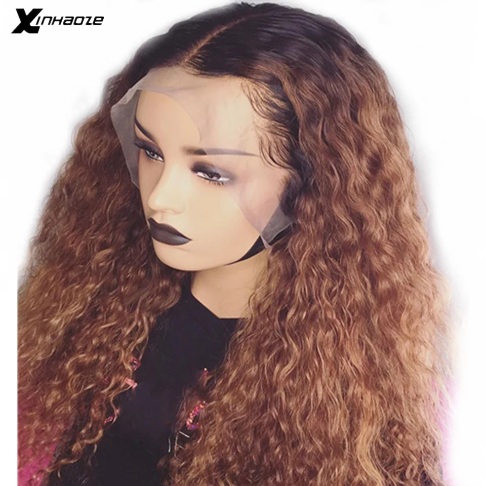 Омбре блонд парики на кружеве кудрявые 180% Плотность человеческие волосы с