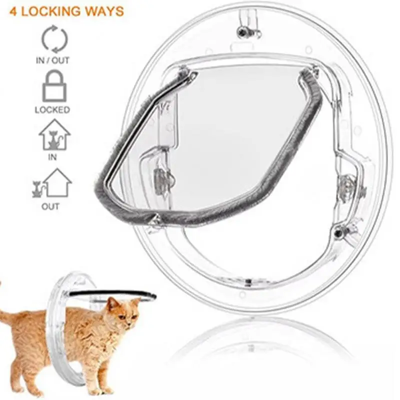 

New Cat Dog Door With 4 Way Security Lock Pet Screen Door Controllable Flap Automatic Switch Direction Kitten Kennel Supplies
