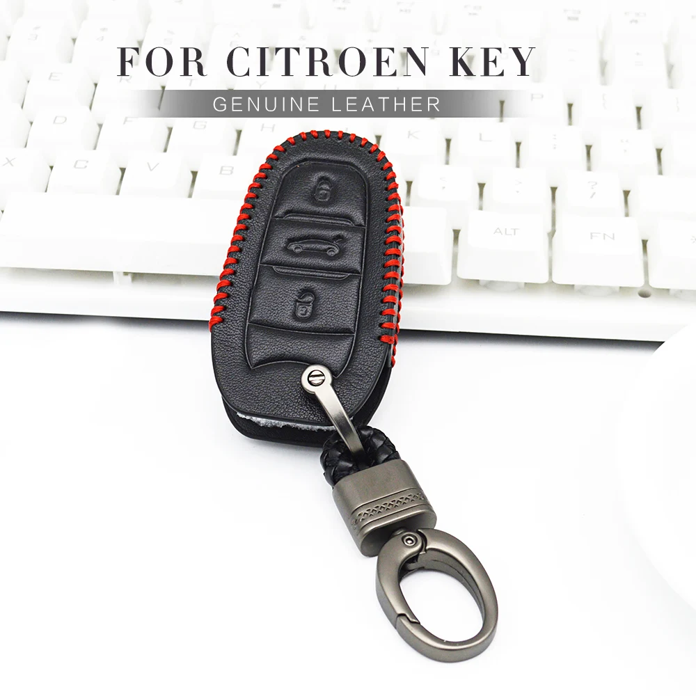 

Genuine Leather Remote Car Accessories Key Case Cover for Citroen C3 C2 C6 C8 C1 C4 C5 X7 C4l Ds3 Ds5 Berlingo Key Chain Styling