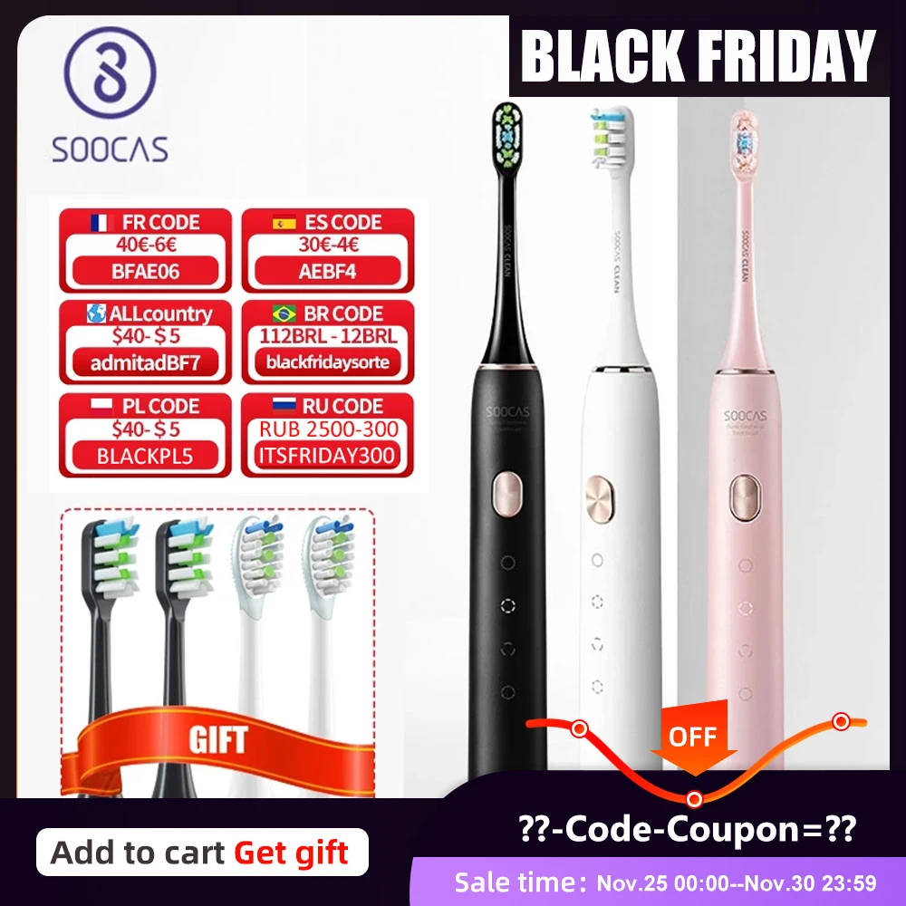 

SOOCAS X3U Sonic электрическая зубная щетка Xiaomi Soocare Автоматическая быстрая зарядка отбеливание зубов для взрослых за 4 недели зубная щетка подаро...