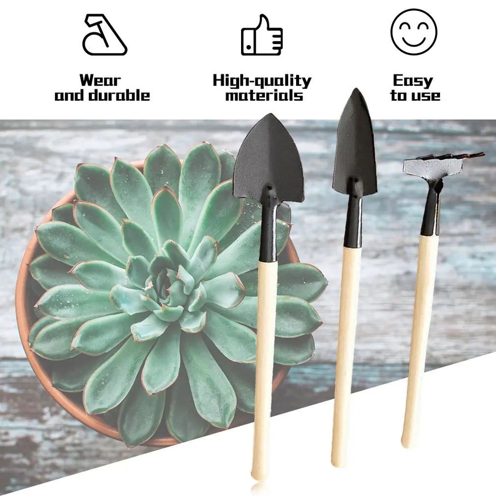 

3 Pcs/set Mini Spade Shovel Harrow Gardening Tools Potted Plants Maintenance Wooden Handle Plant Soil Shovels Outdoor Tools