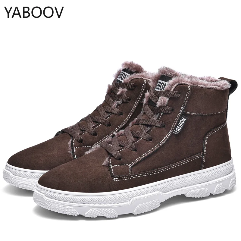 

Мужские зимние ботинки с мехом 2019, теплая обувь, мужская зимняя Рабочая повседневная обувь, кроссовки, высокие резиновые ботильоны на платф...