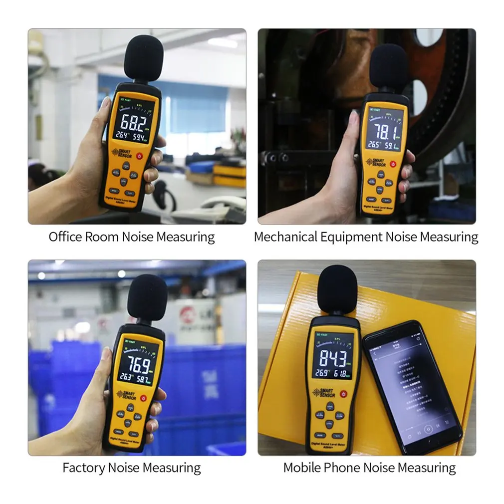 Цифровой измеритель уровня шума автомобильный микрофон с цветным ЖК-дисплеем 30 ~