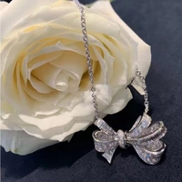 womens fashion full zircon bow pendant necklace original luxury brand high quality jewelry logo gift