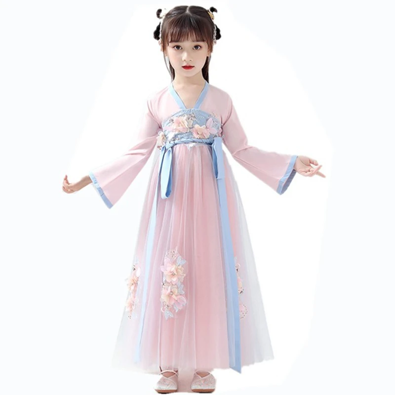 Китайское платье hanfu для девочек супер сказочный костюм маленькой девочки тан