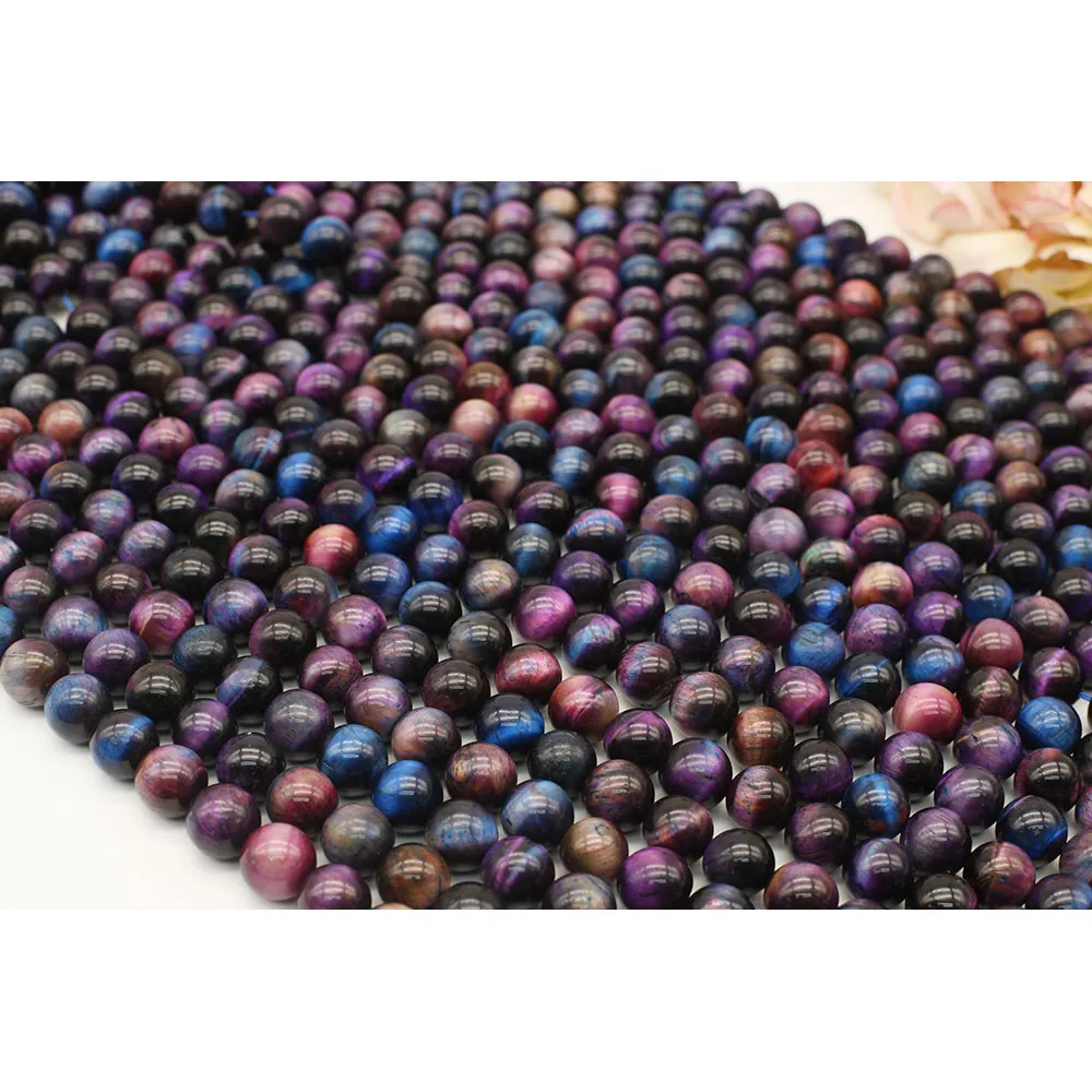 

6-12mm Natural Smooth Multicolor Tiger's eye Round stone beads For DIY Bracelet Necklace Jewelry Making Strand 15"