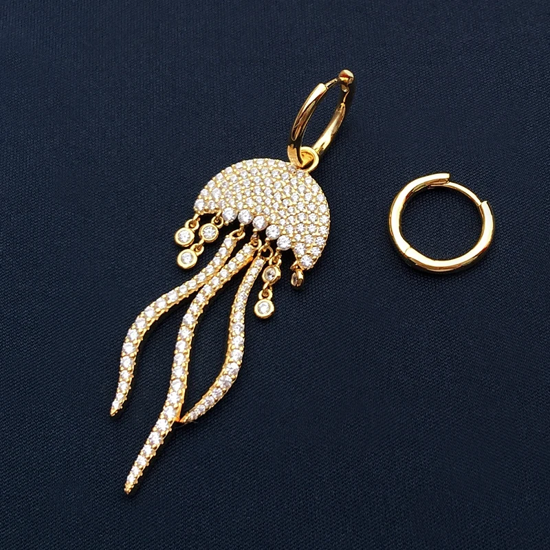 

S925 sterling silver golden yellow jellyfish palm leaf small fish starfish seahorse tassel earrings female