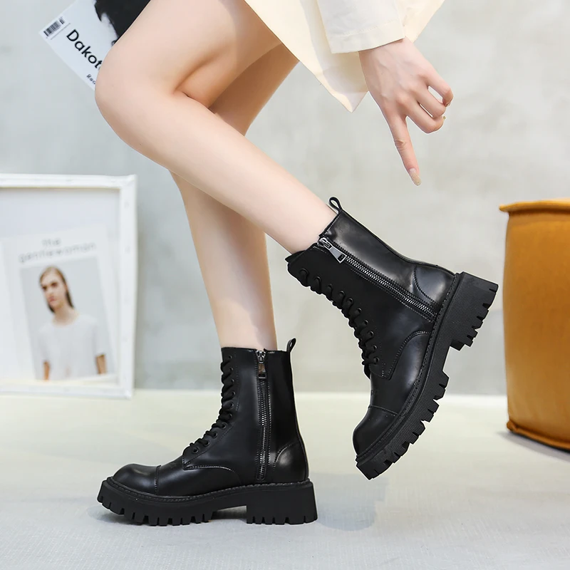 Женские ботильоны на платформе 2020 модные кожаные готические ботинки в