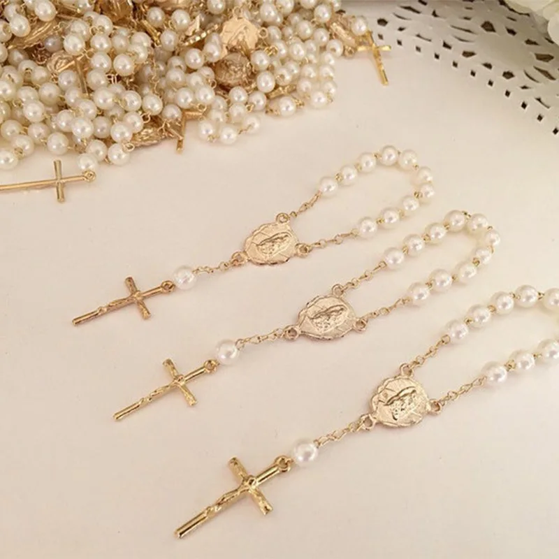

5pcs cross Rosary Bracelets Christening Baptism religion church wedding Confirmation First 1st Holy Communion baby shower gift