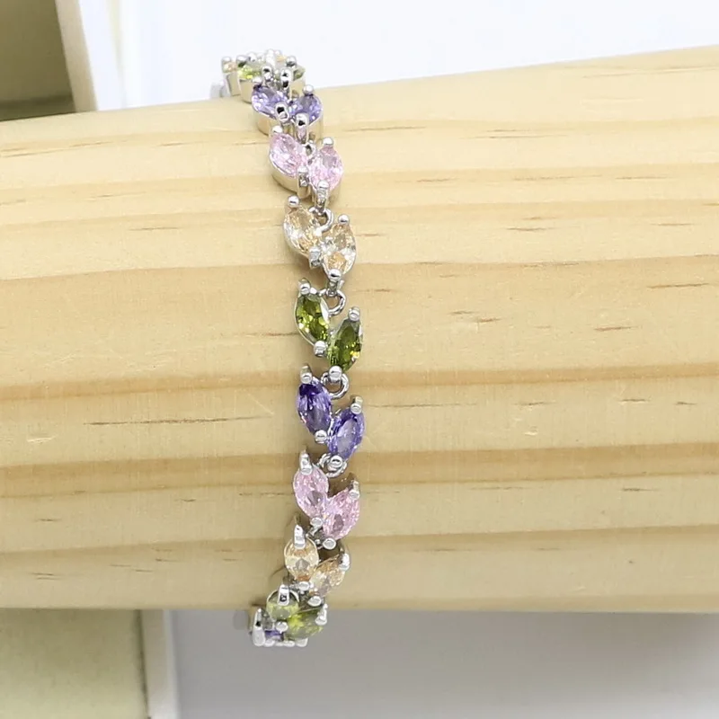 Серебряный цвет свадебные ювелирные изделия разноцветные камни кубический