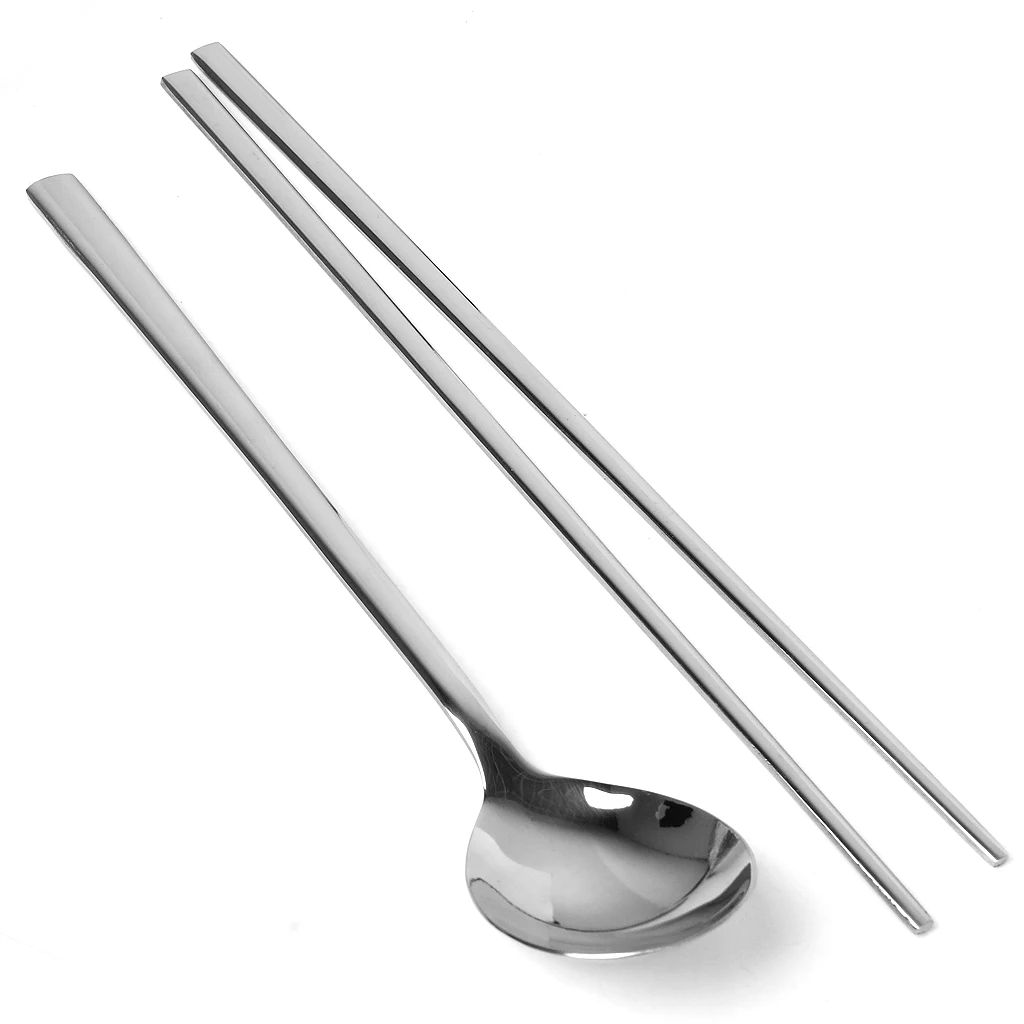 

Korean Style 2 Sets Chopsticks Spoon Tableware Stainless Steel