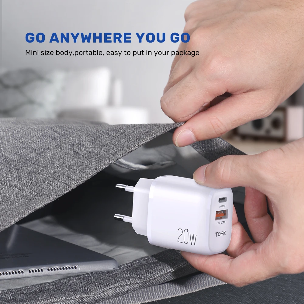 TOPK B210P 20 Вт USB зарядное устройство для телефона портативное типа C iPhone 12 11 Pro Max Quick