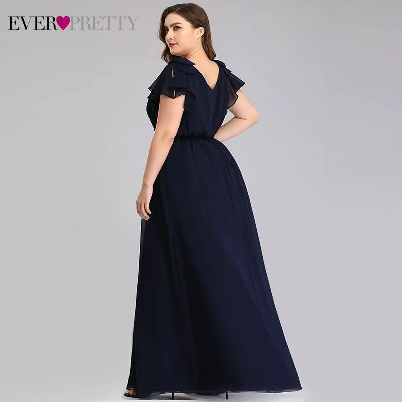 Платья для мамы невесты размера плюс Ever Pretty EZ07709 элегантные шифоновые темно-синие вечерние платья трапециевидной формы