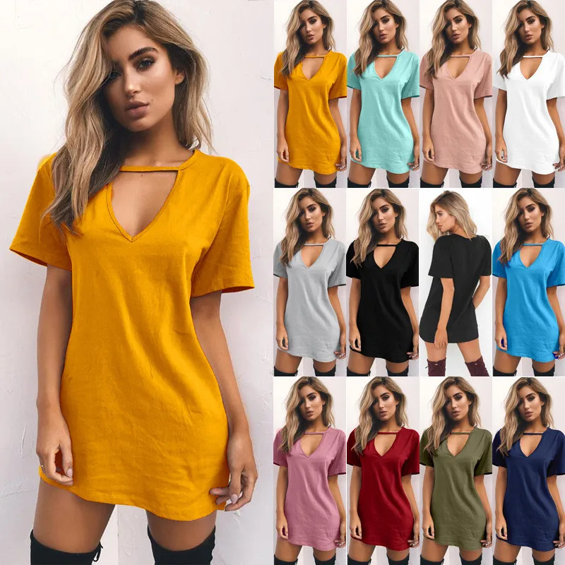11 Цвет S XXXL женское колье V образным вырезом Длинные футболки Повседневные