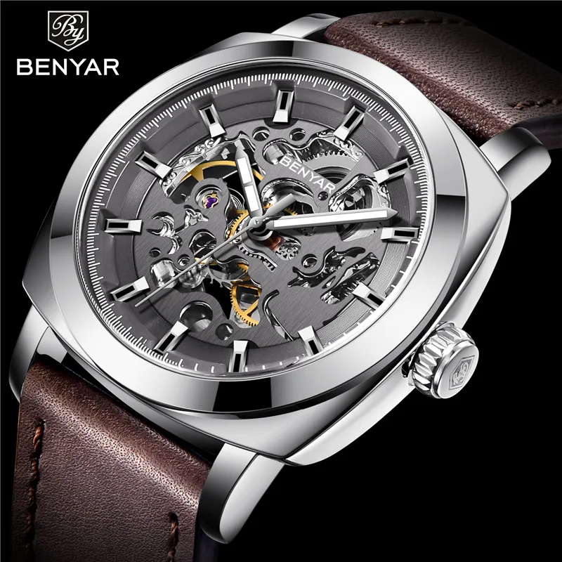 Relogio Masculino BENAYR новые мужские часы Скелет автоматические механические Топ бренд