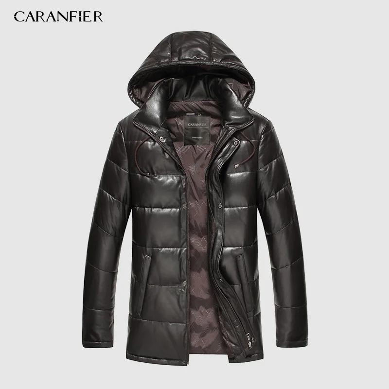 Dark brown CARANFIER Новинка куртки Для мужчин из натуральной кожи пуховики и парки зимняя верхняя одежда дубленка шерстяная кожаная куртка Для мужчин - Цвет: Dark brown