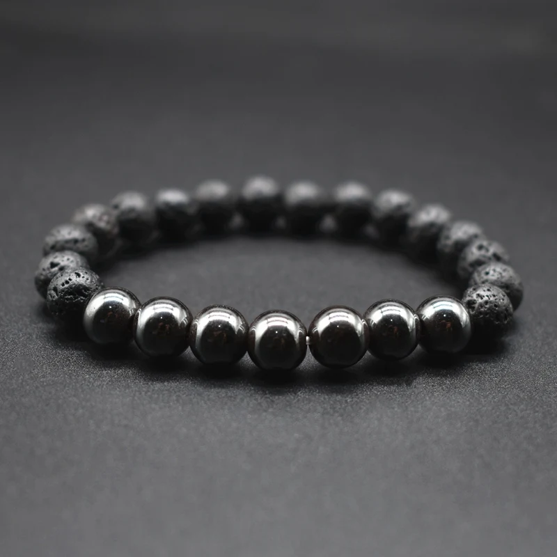 Браслет мужской из натурального лавового камня минималистичный классический