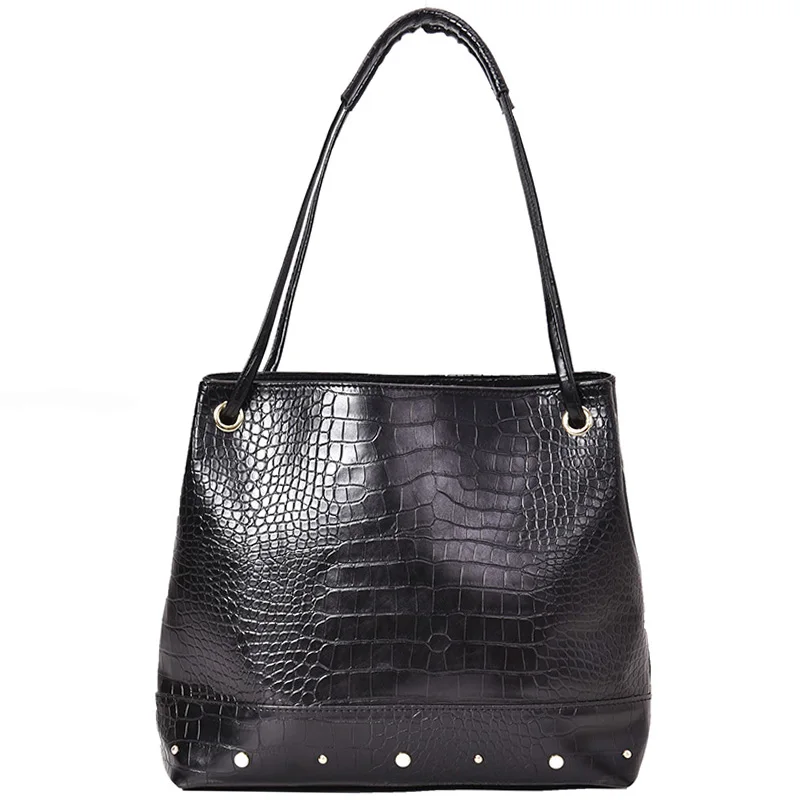 

Vintage Fashion Bucket Bag 2019 New High Quality PU Leather Women's Designer Handbag Crocodile pattern Shoulder Messenger Bag