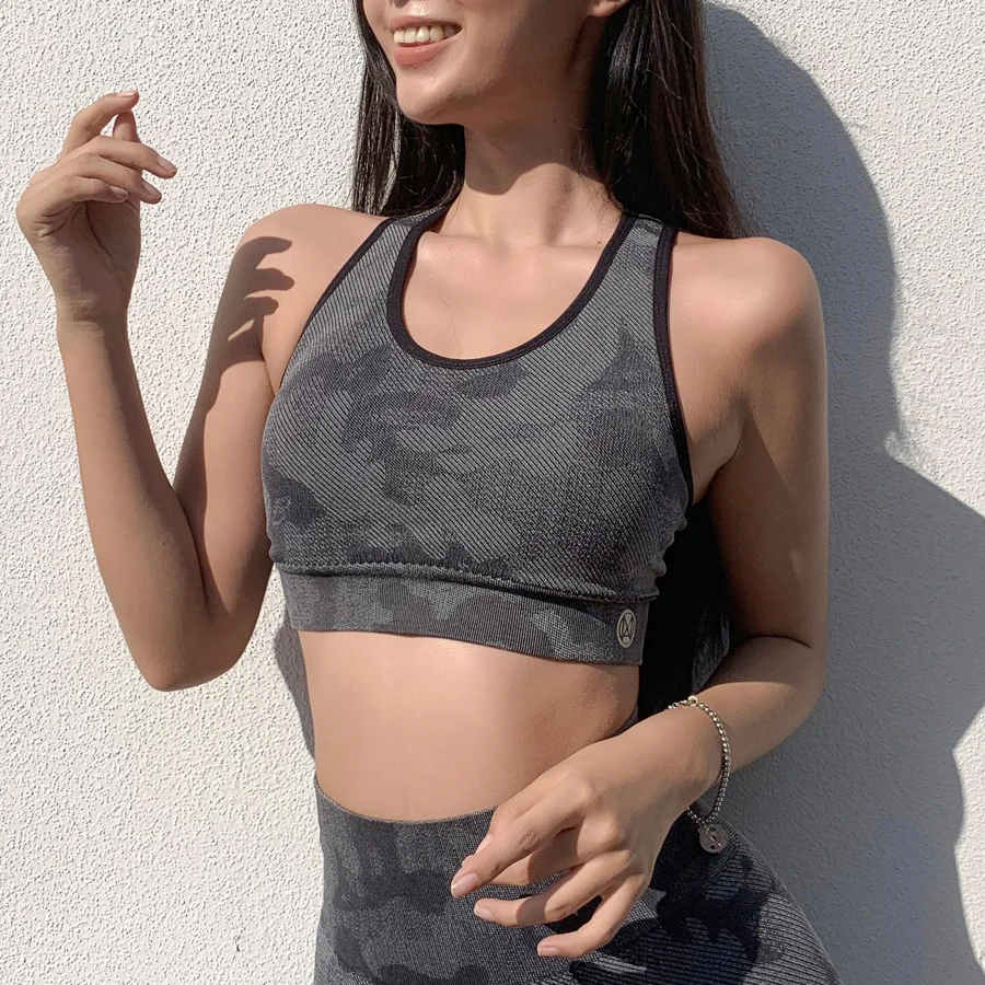 Спортивный бюстгальтер BINAND Camo для женщин ударопрочный Топ йоги пуш ап спортивный