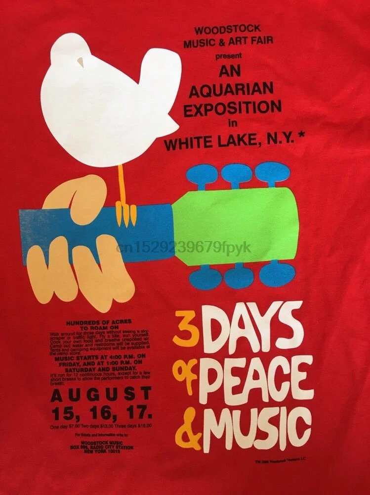 Постер Woodstock футболка большого размера никогда не носится! 3 дня мира и музыки 1969 -