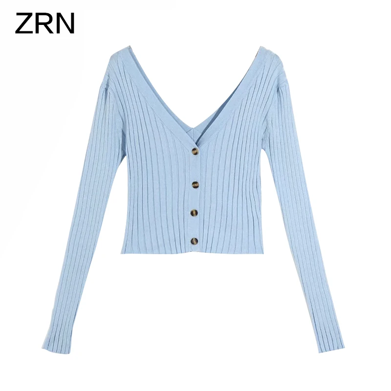 Однотонный вязаный кардиган ZRN Женский Осенний базовый однобортный свитер с