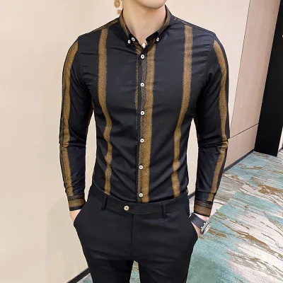 Весенняя Новая мужская рубашка в британском стиле полоску с длинными рукавами