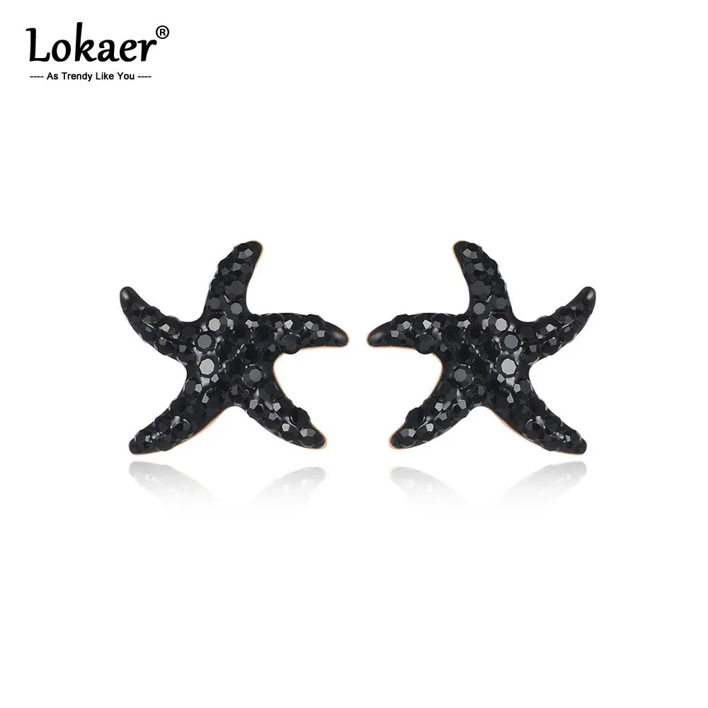 Женские богемные серьги гвоздики Lokaer белые/черные блестящие с кристаллами в