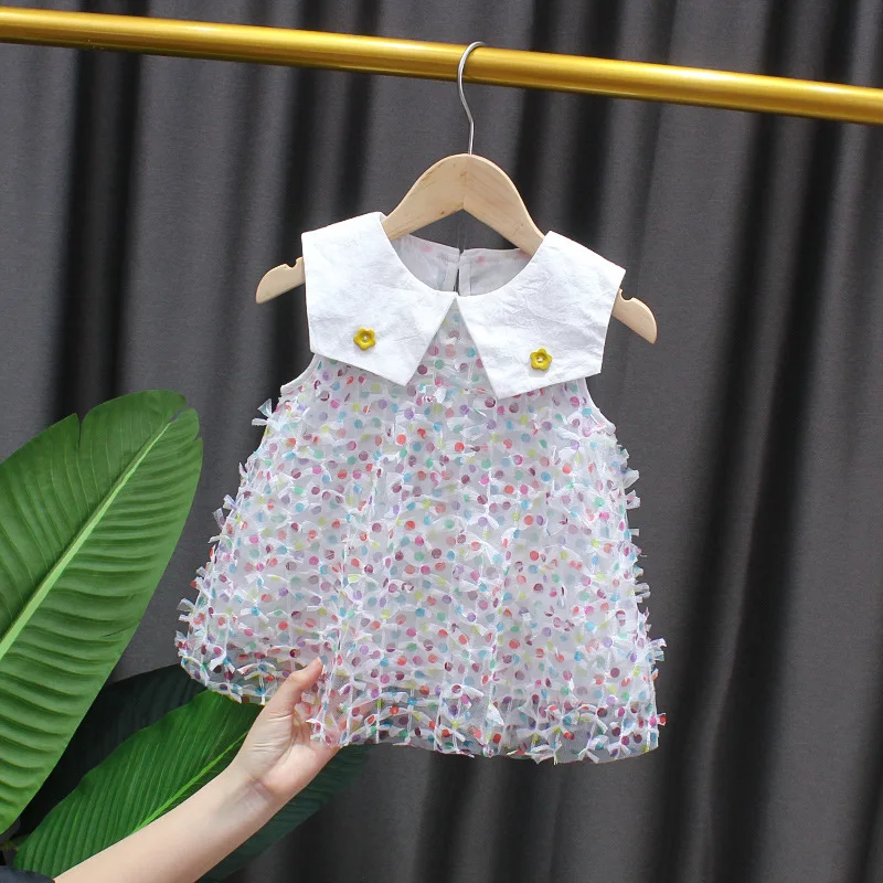 

DIIMUU Summer Baby Girls Lace Dress Clothes Infants Casual Tops Child Sleeveless 0-3 Years Fashion