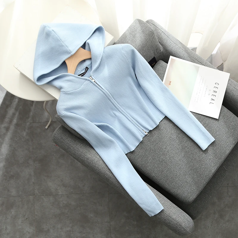 

Slim Girls Soft Cotton Knitted Hoodies 2021 Fashion Ladies Elegant Bomb Sweatshirts Casual Female Knitwear Vintage Women Chic