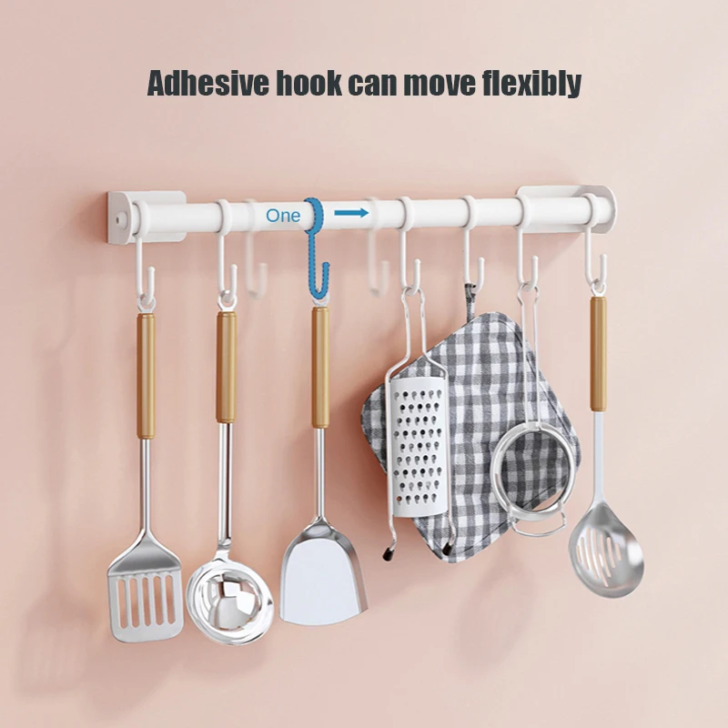 

304 Stainless Steel Kitchen Hanging Rod Cutlery Containers Multifunctional Use No Punch Wall-Mounted Spatula Spoon Hanging Rack