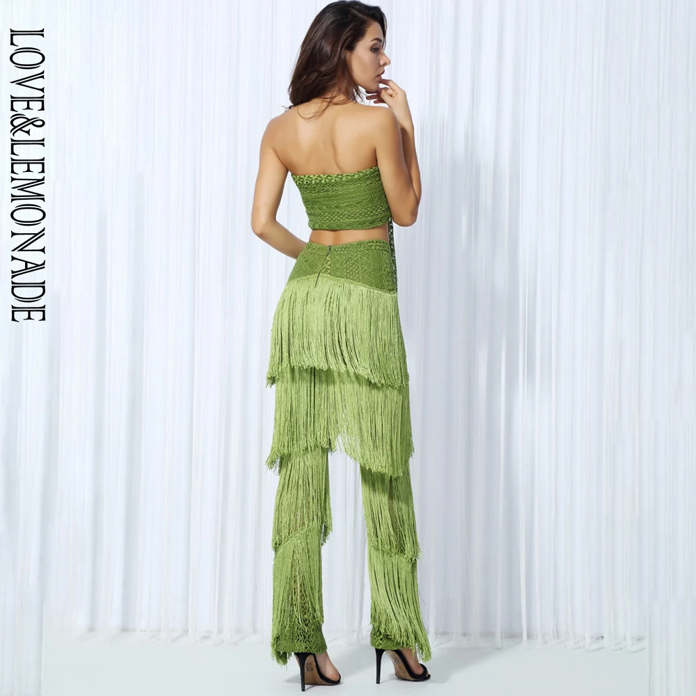 

LOVE&LEMONADE Green Lace Strap With Ruffle Tassel Two-Pieces Sets LM0092