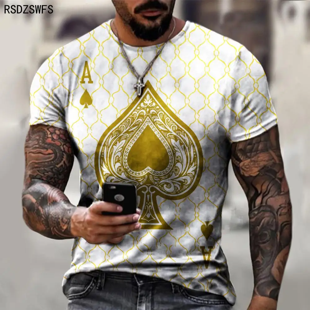 

New Summer Fashion Men T-Shirts Poker Letter Print Short Sleeve O-Neck Pullover Top Casual T Shirt Male Plus Size Tee Streetwear
