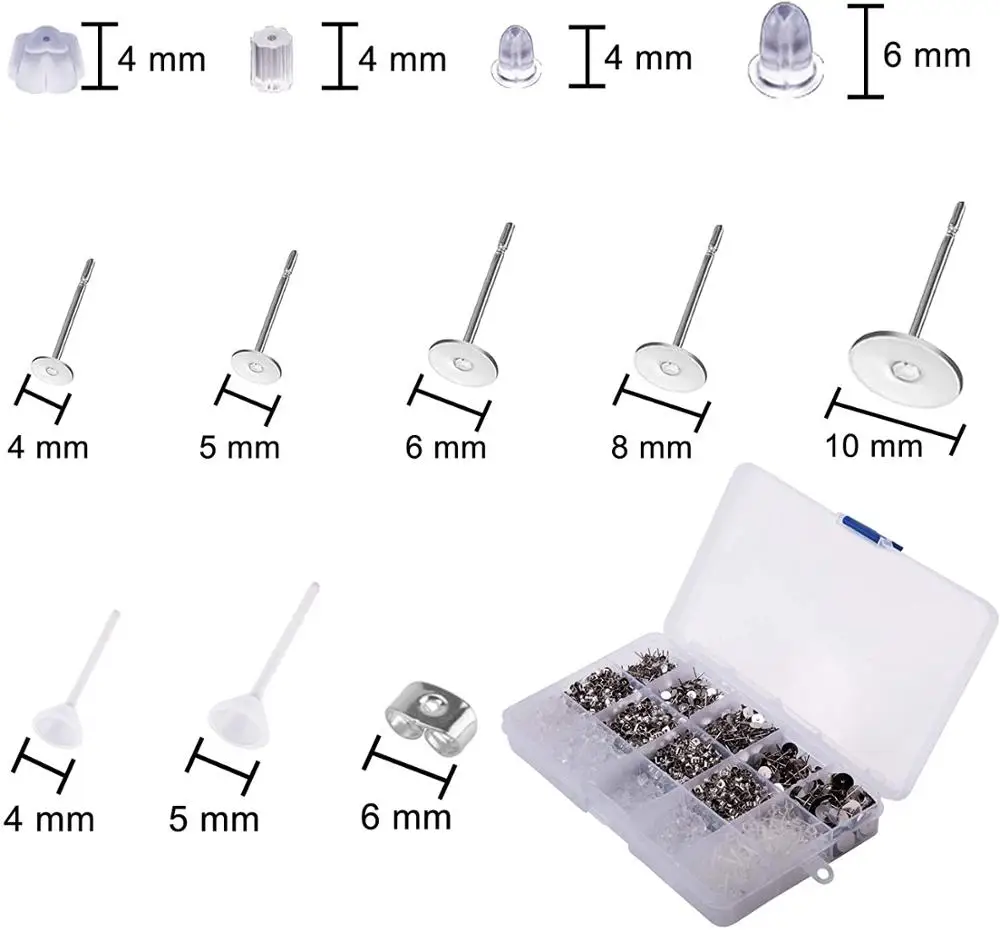 

Earring Making Supplies with Earring Posts Earring Backs Flat Pad Earring Studs Butterfly Rubber for Earring Making