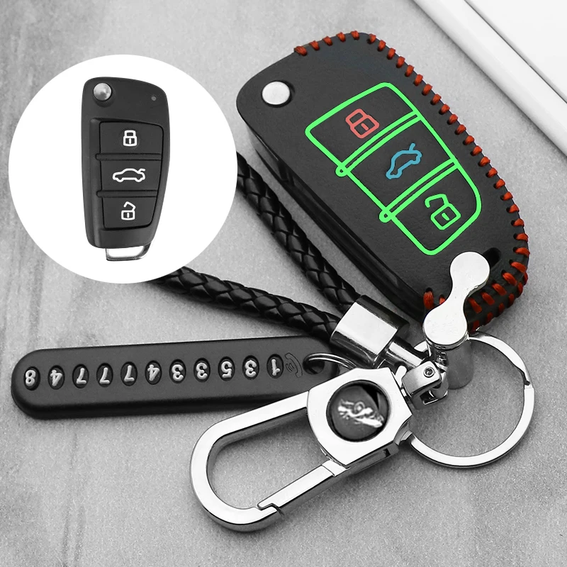 

Luminous leather car key case Cover For Chery Key Case Protecting Holder ARRIZO7 E3 E5 A3 A5 Tiggo 3 5 Fulwin2 Eastar Remote