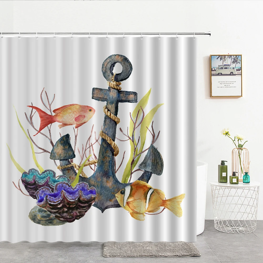 

Cartoons Marine life Shower Curtain Waterproof Bathroom Curtain Ocean Fish 3d With Hooks Large Size 240*180cm Decor Bath Screen