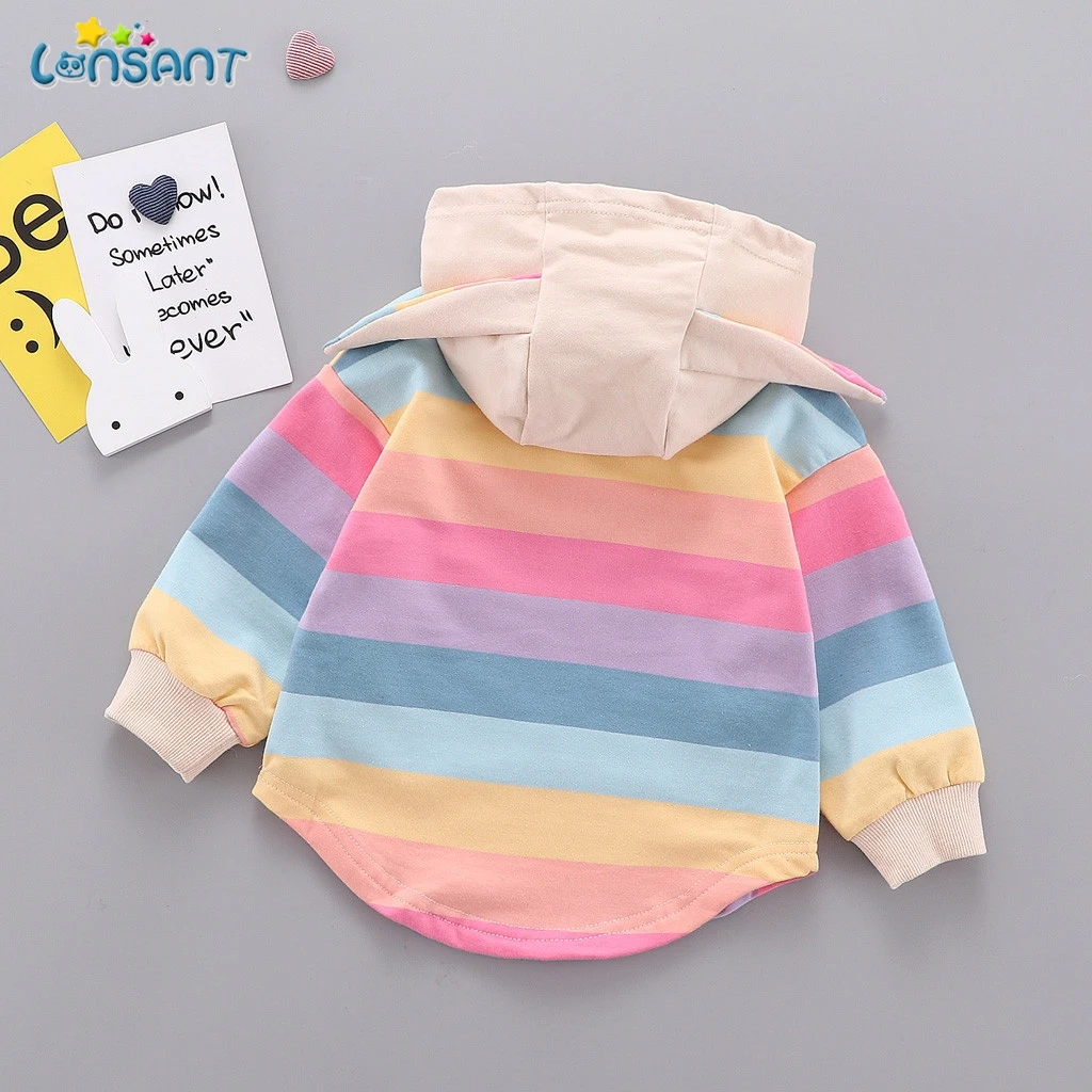 Толстовка с капюшоном для маленьких девочек в полоску|Толстовки и кофты| |