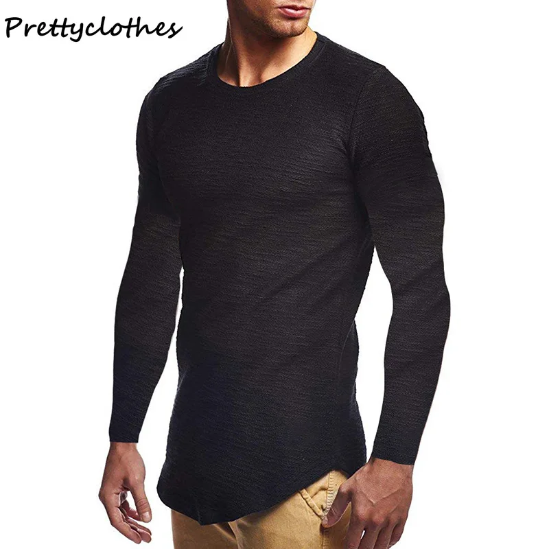 

Men's Autumn Long-Sleeved T-Shirt Male Solid Color Jacquard Casual Young Men Slim-Fit Round Hem T-Shirt Vintage Clothes Man Top