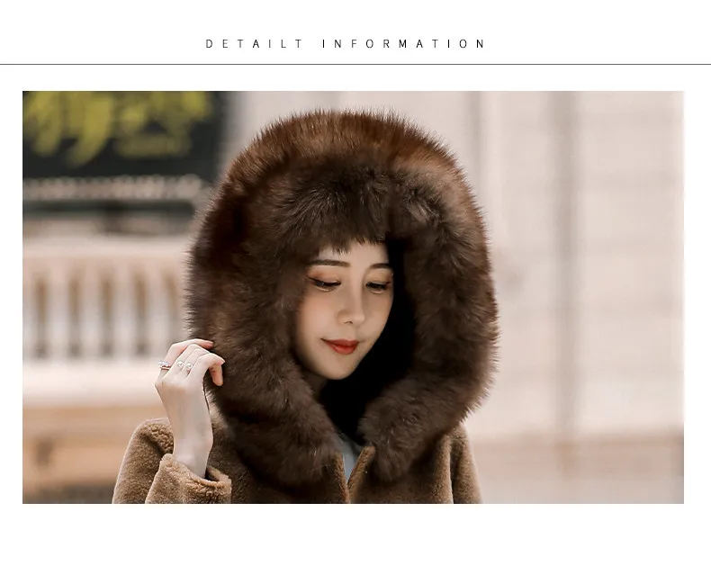Женская Шуба из овечьей шерсти зимняя куртка с воротником лисьего меха 100%