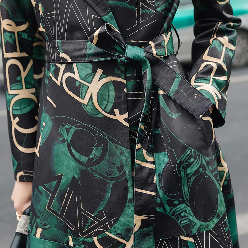 

JCHB 2021 autumn winter New fashion sheepskin windbreaker lace-up leather coat women's coat