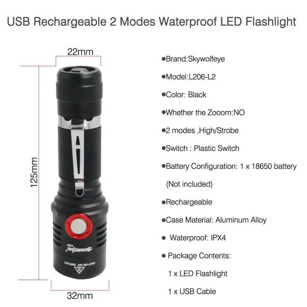 Skywolfeye Q5 светодиодный 8000 Люмен T6 фонарик USB перезаряжаемый аккумулятор 18650