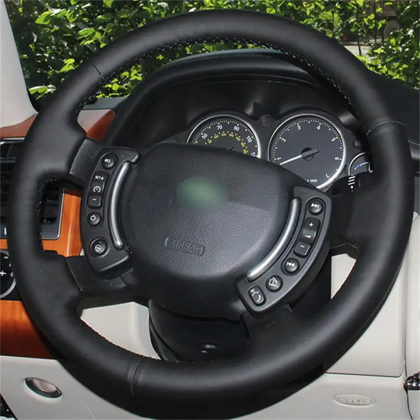 Сшитый вручную черный из натуральной кожи Противоскользящий чехол рулевого