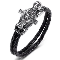 fashion leather bracelet men party jewelry punk stainless steel skull cross braided bangles male wrist band boyfriend gifts p524