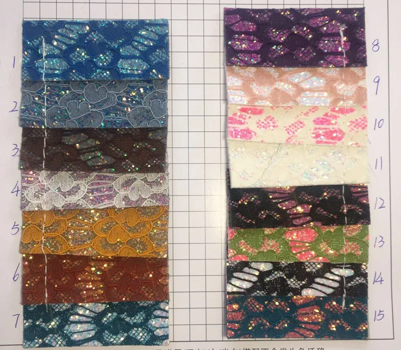 

decorative Heart-shaped lace PU glitter leather fabric material