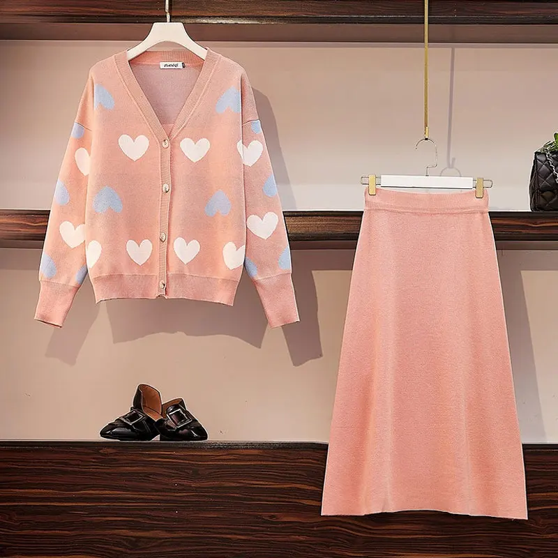 Женский вязаный кардиган с v образным вырезом и юбка высокой талией комплект