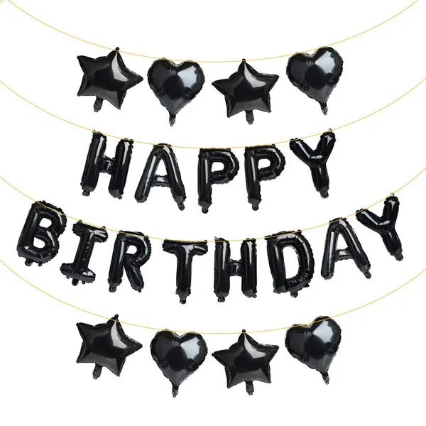 

Happy Birthday Aluminum Black Foil Letters Balloons 16 Inch Aluminum Foil Balloons Banner Birthday Party Decorations supplier